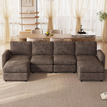 Modulares Ecksofa Braun mit Hocker & Stauraum