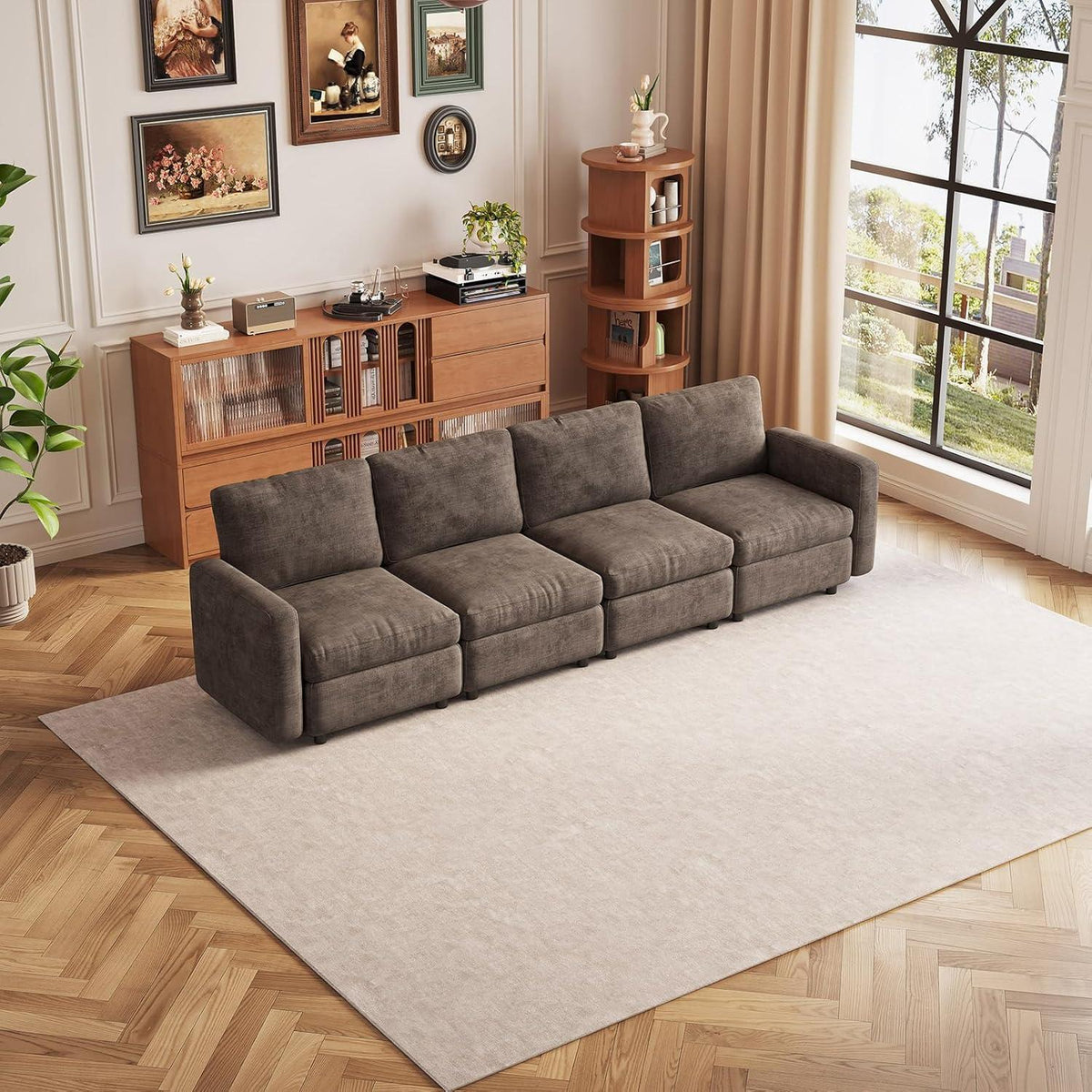 Modernes 4-Sitzer Sofa aus Velours in Braun