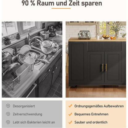 Bewegliche Kücheninsel mit Schubladen & verstellbaren Böden (Schwarz)