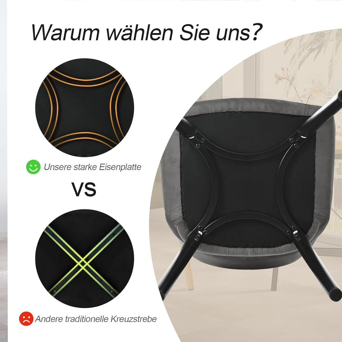 Samt Esszimmerstühle Set Dunkelgrau mit Holzbeinen & Armlehnen