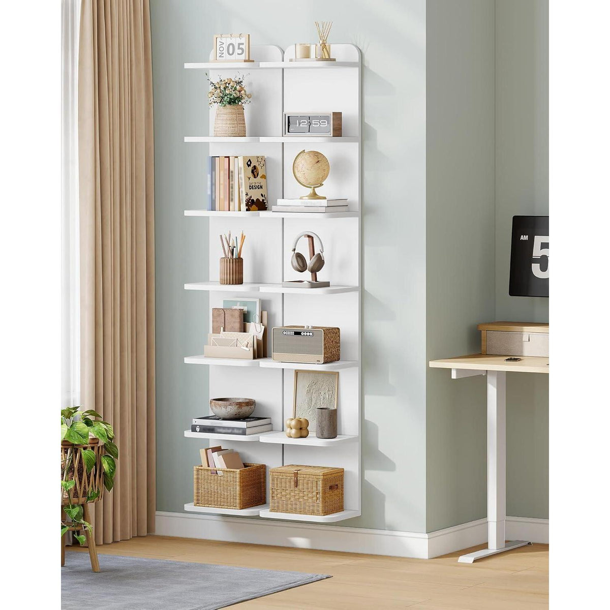 Standregal mit 7 Ebenen – Weißes Bücherregal für Wohnzimmer