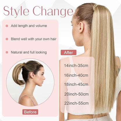 Echthaar Pferdeschwanz Extension – Aschblond & Blond, 50cm
