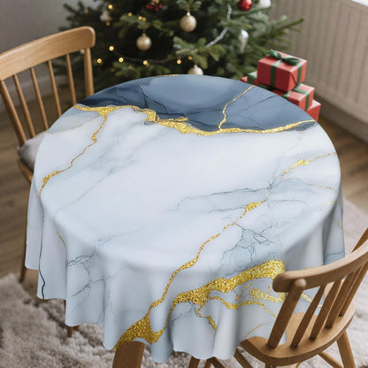 Runde Weihnachtliche Tischdecke 152 cm – Blauer Marmor Design