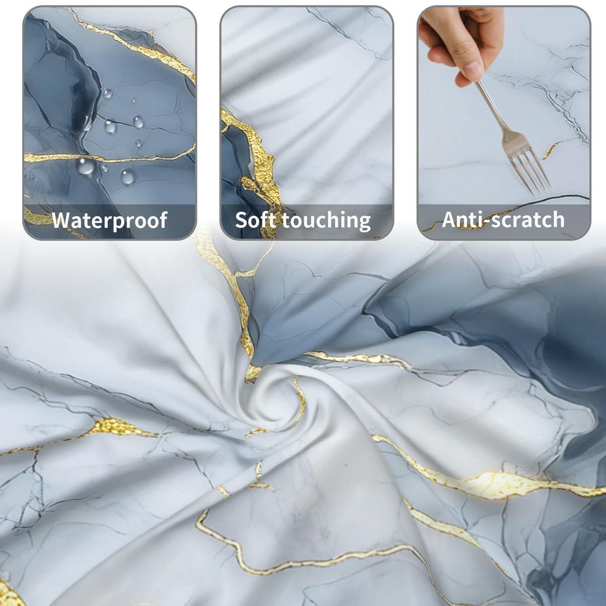Runde Weihnachtliche Tischdecke 152 cm – Blauer Marmor Design