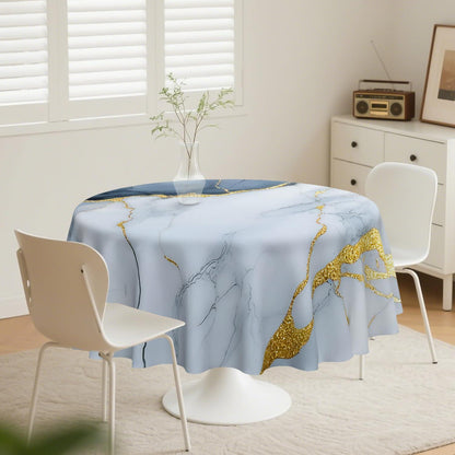 Runde Weihnachtliche Tischdecke 152 cm – Blauer Marmor Design