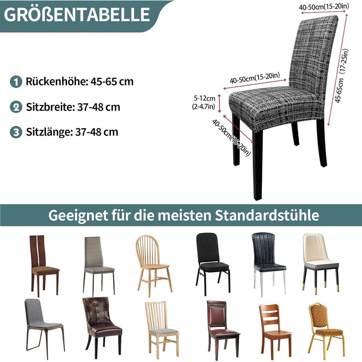 Stretch Stuhlhussen 6er Set – Grau Schwarz Graffiti Muster
