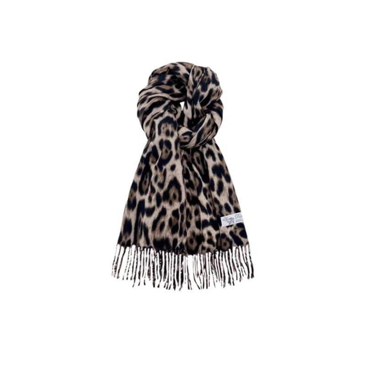 Damen Schal Leopard Print Khaki mit Fransen 180x30cm