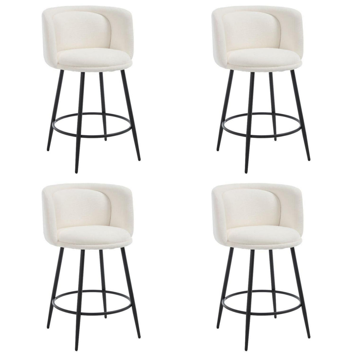 Moderner Barhocker 4er Set – Chenille, Weiß