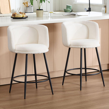 Moderner Barhocker 4er Set – Chenille, Weiß