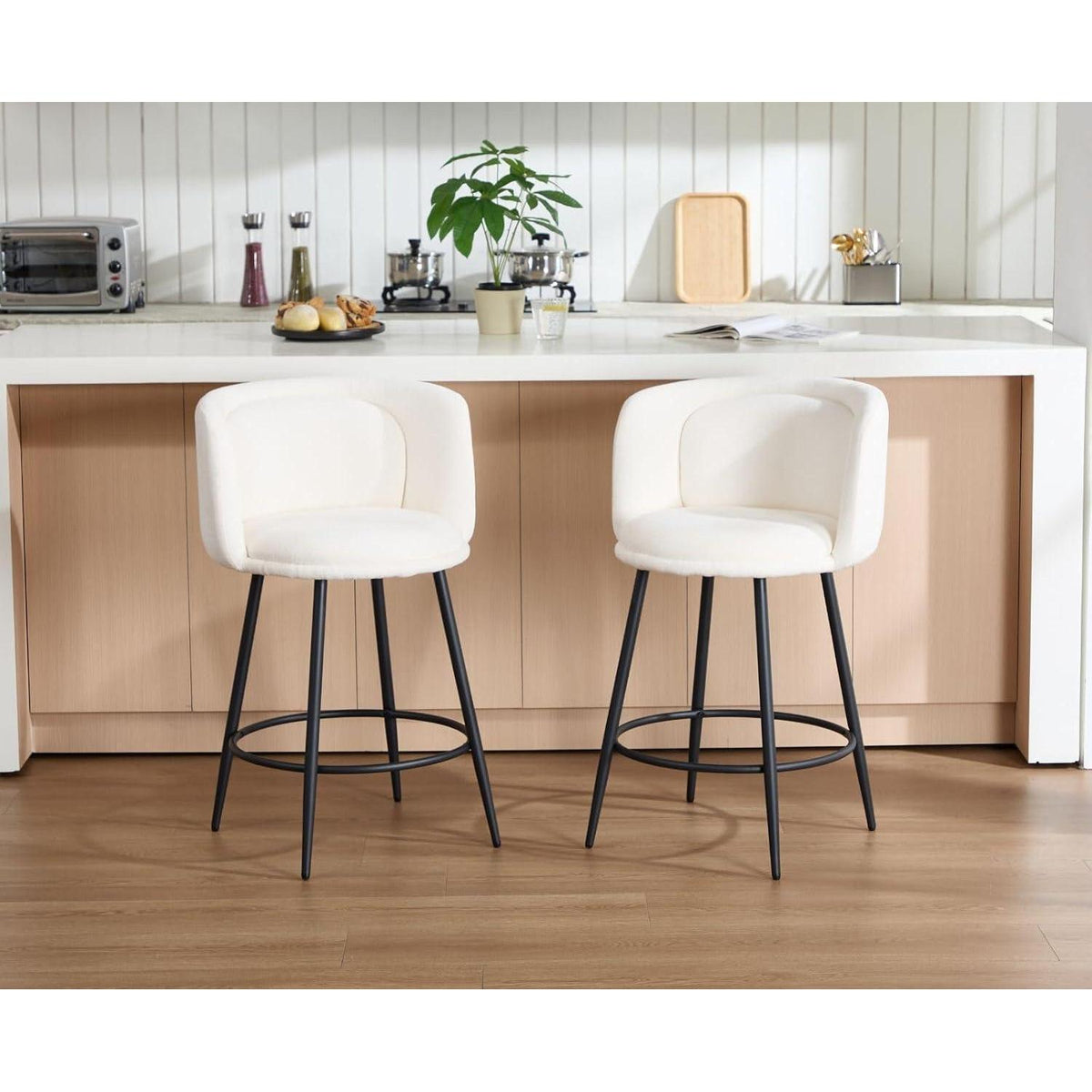 Moderner Barhocker 4er Set – Chenille, Weiß