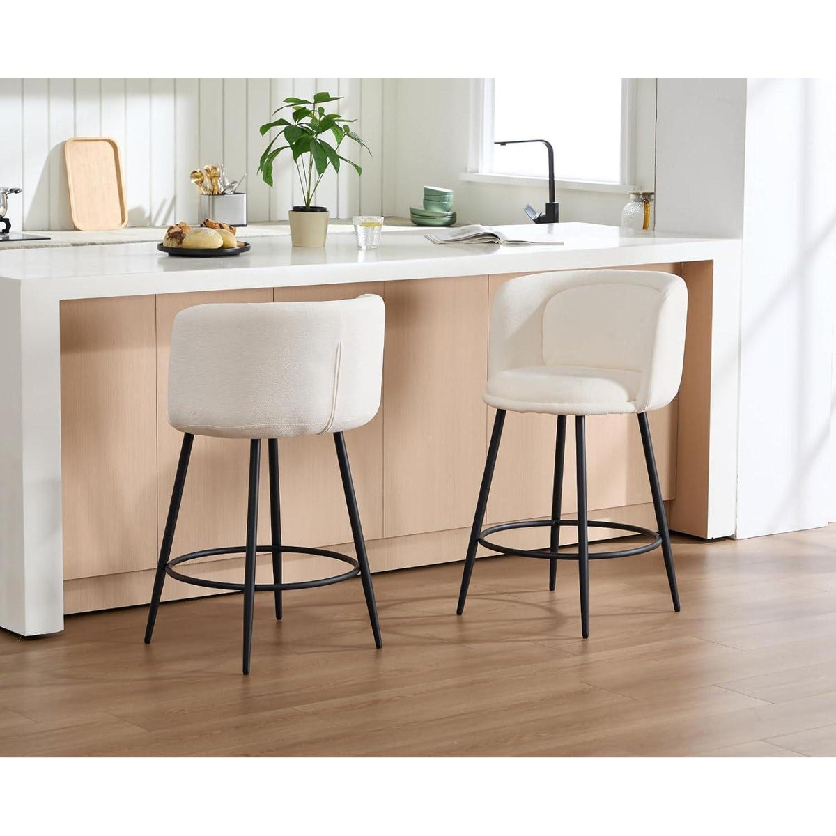 Moderner Barhocker 4er Set – Chenille, Weiß