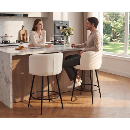 Moderner Barhocker 2er Set – Chenille, Weiß