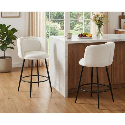 Moderner Barhocker 2er Set – Chenille, Weiß