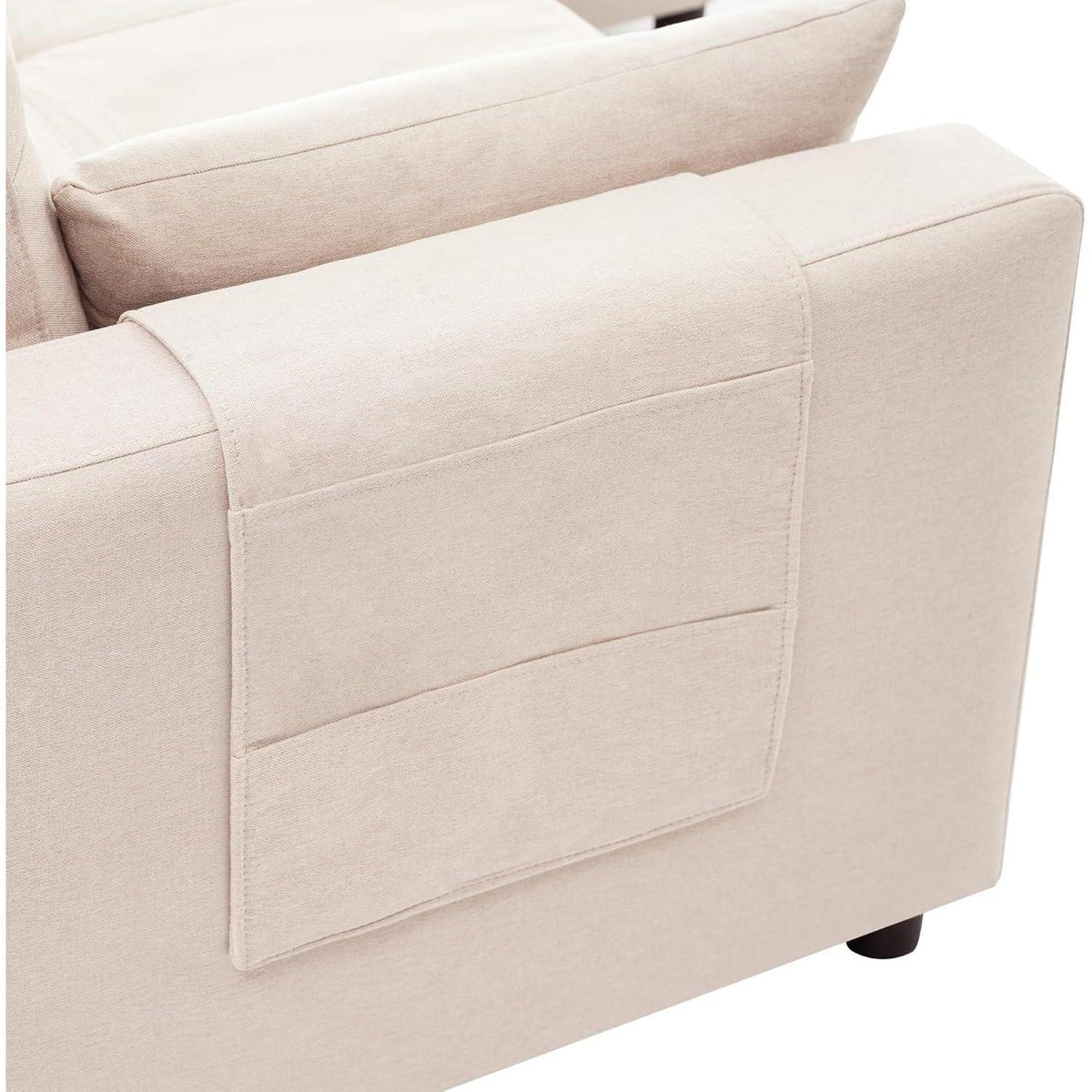 Modulares Schlafsofa L-Form mit Stauraum & Getränkehalter (Beige)