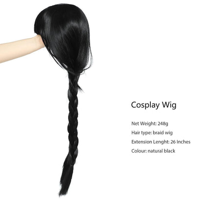 26 Zoll Geflochtene Schwarz Perücke für Wednesday Addams Cosplay