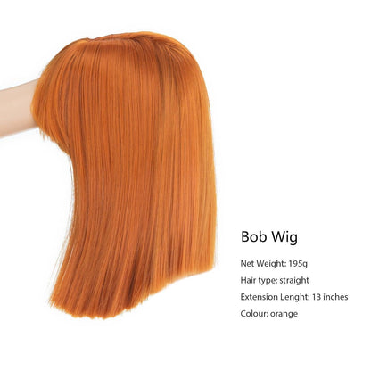 Bob Perücke Damen 13 Zoll, Orange mit Pony – Synthetik Perücke