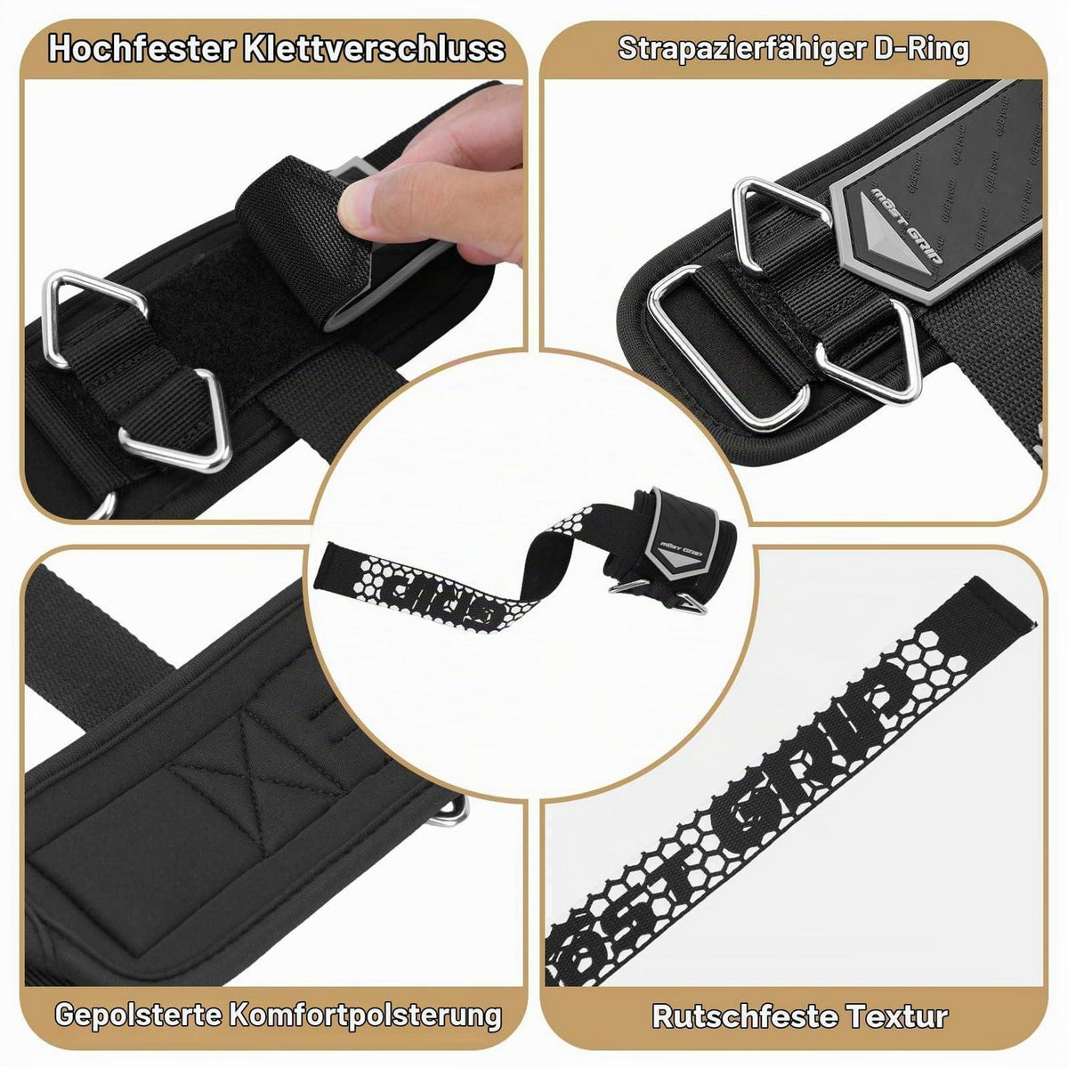 2-in-1 Zughilfen Krafttraining mit D-Ringen, Größe M (17-23cm)