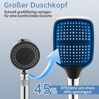 Großer Rechteck-Duschkopf mit 3 Strahlarten & Wassersparfunktion