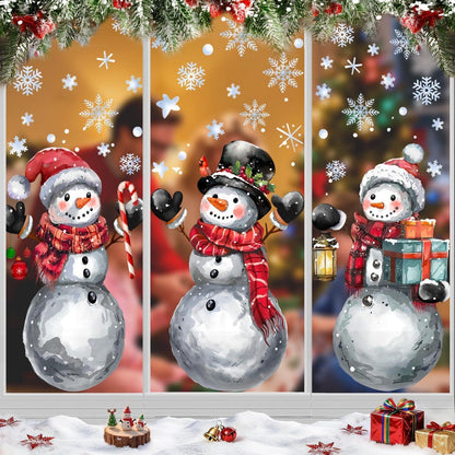 6x Fensteraufkleber Weihnachten – Schneemann & Schneeflocken Deko