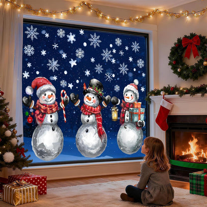 6x Fensteraufkleber Weihnachten – Schneemann & Schneeflocken Deko