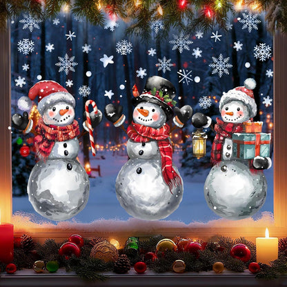 6x Fensteraufkleber Weihnachten – Schneemann & Schneeflocken Deko