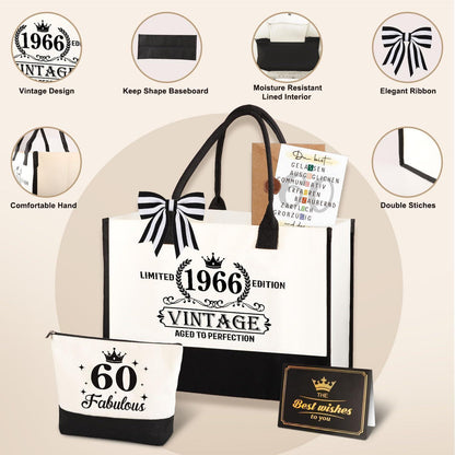 Einkaufstasche 60. Geburtstag Frau – Vintage 1966 Set mit Kosmetiktasche & Karte