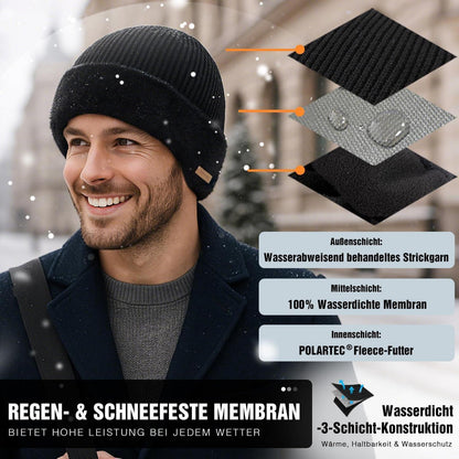 Merino Wollmütze mit Ohrenklappen & Fleecefutter Wasserdicht Unisex M-XXL