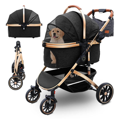Hundebuggy 3in1 – Schwarz, bis 30kg – Komfort & Sicherheit