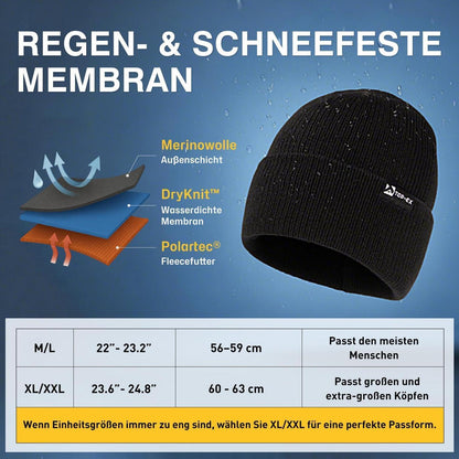 Wärme-Mütze Merino-Wolle mit Fleecefutter, wasserdicht, unisex