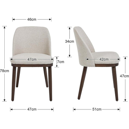 Esszimmerstühle 2er Set, Beige Leinen Polsterstuhl mit Holzbeinen