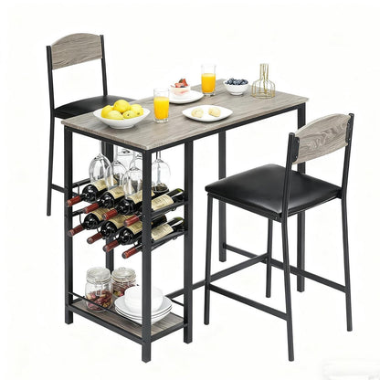 Stehtisch Set Grau mit Stühlen & Stauraum – Platzsparendes Bartisch-Set