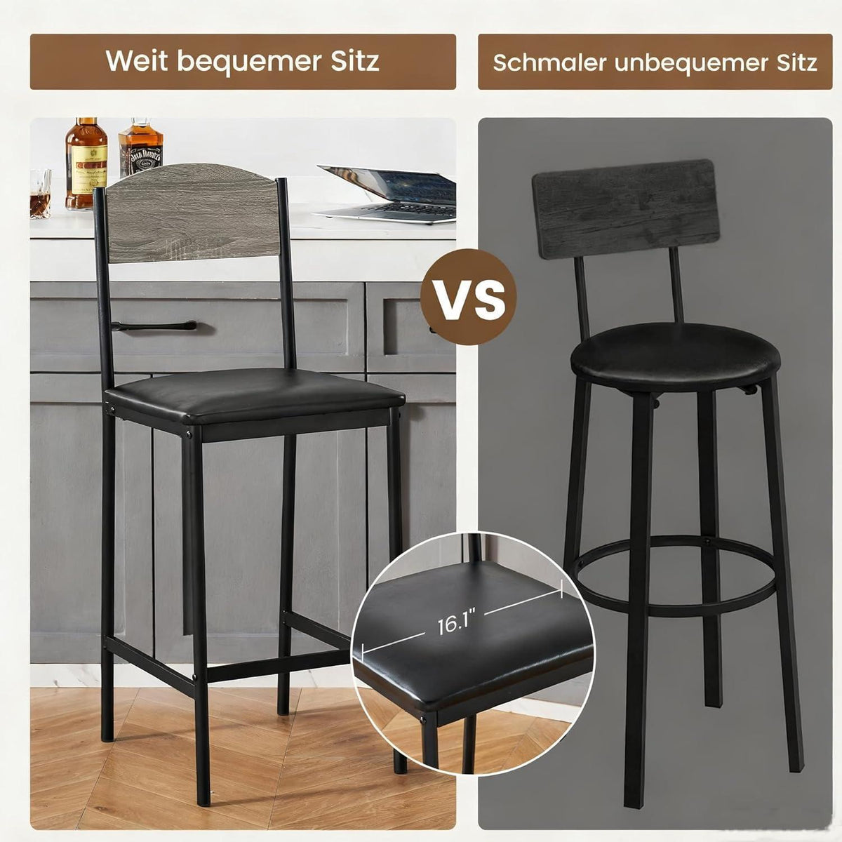 Stehtisch Set Grau mit Stühlen & Stauraum – Platzsparendes Bartisch-Set