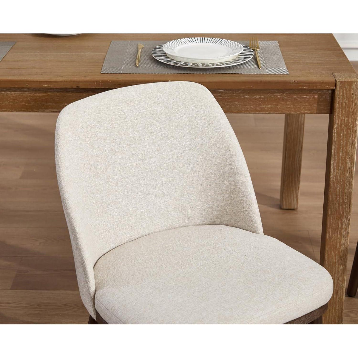 Esszimmerstühle 2er Set, Beige Polsterstuhl mit Holzbeinen