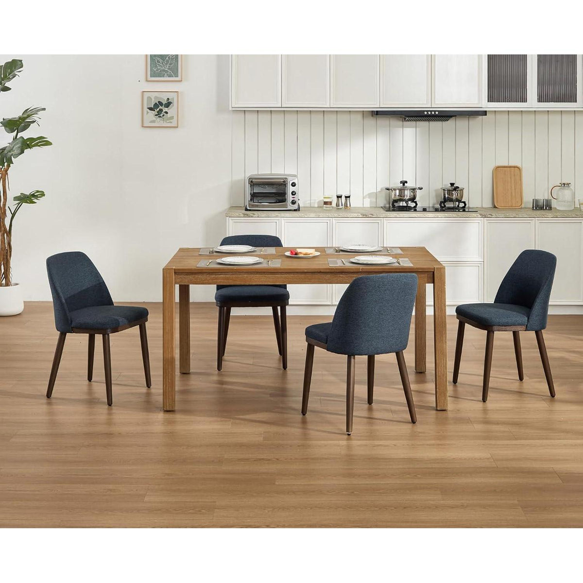 Esszimmerstühle Set Blau – Polsterstuhl mit Holzbeinen