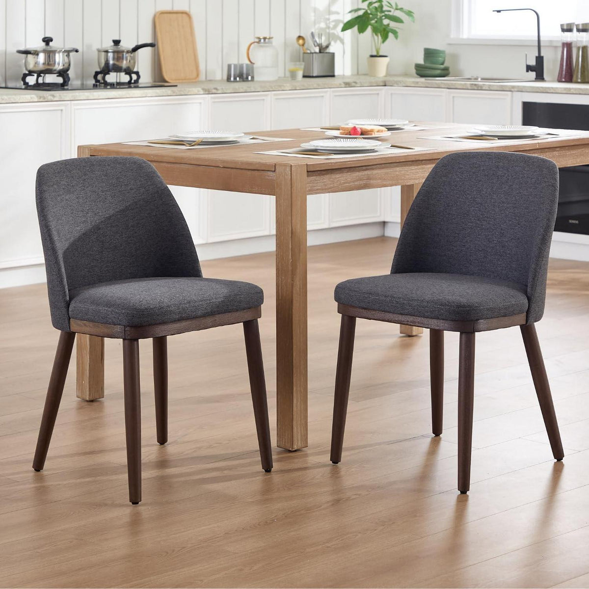 Esszimmerstühle 2er Set, Polsterstuhl mit Holzbeinen Schwarz