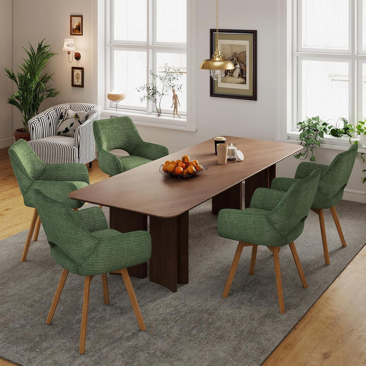 Drehbarer Esszimmerstuhl Set (6x) – Grün mit Holzbeinen