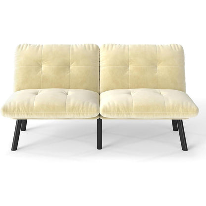Modernes 2-Sitzer Schlafsofa mit Velvet-Bezug (Sahne)