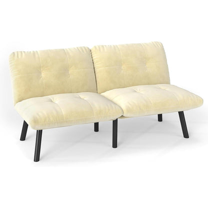 Modernes 2-Sitzer Schlafsofa mit Velvet-Bezug (Sahne)