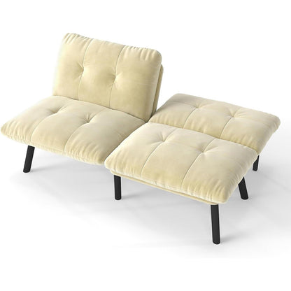 Modernes 2-Sitzer Schlafsofa mit Velvet-Bezug (Sahne)