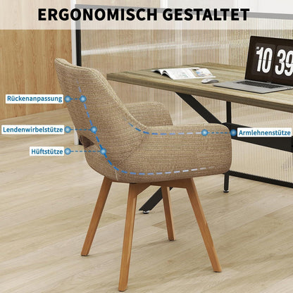 Drehbarer Esszimmerstuhl Set (6er) mit Armlehne & Holzbeinen – Braun