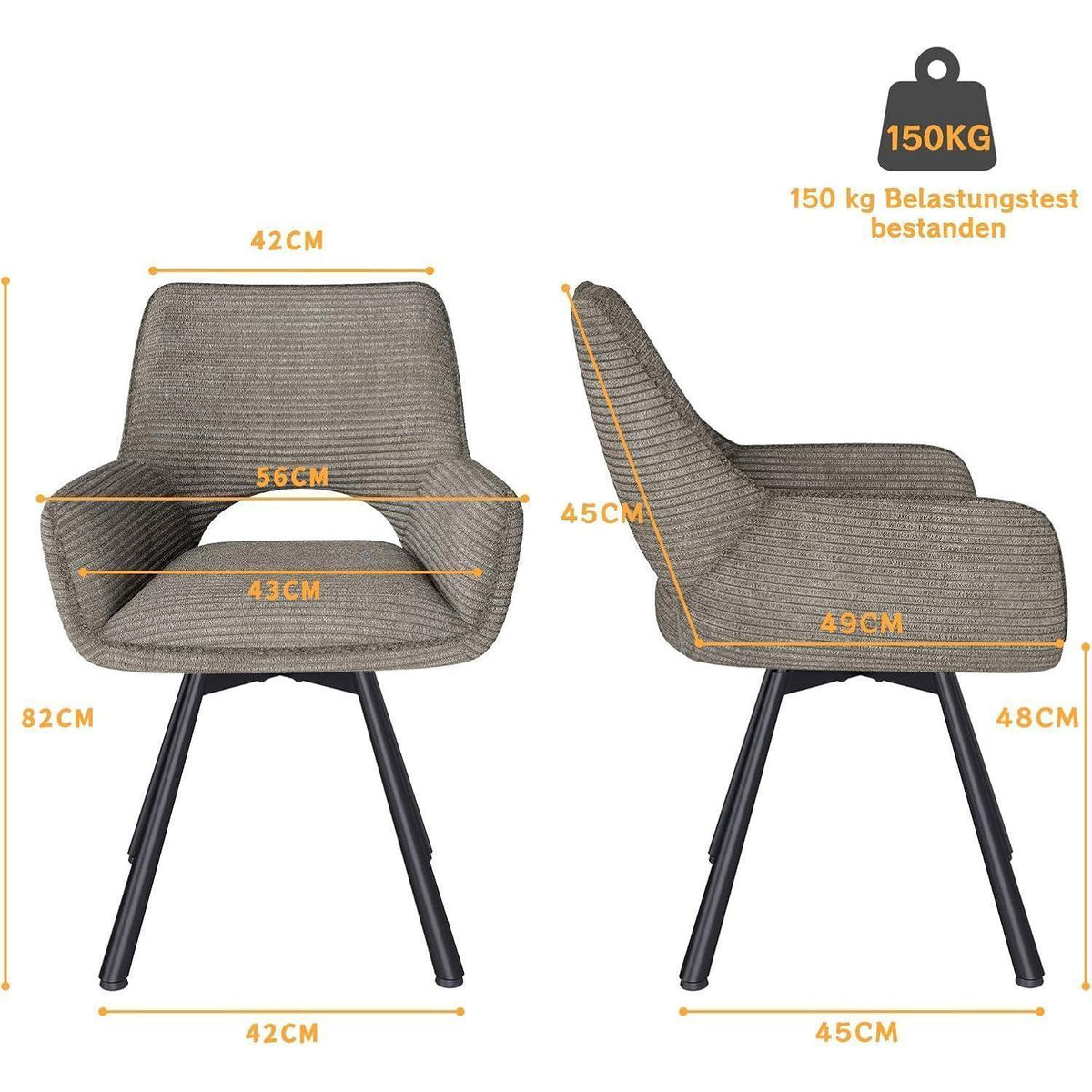 Drehbarer Esszimmerstuhl Set Taupe – Samt, 360° & Komfort