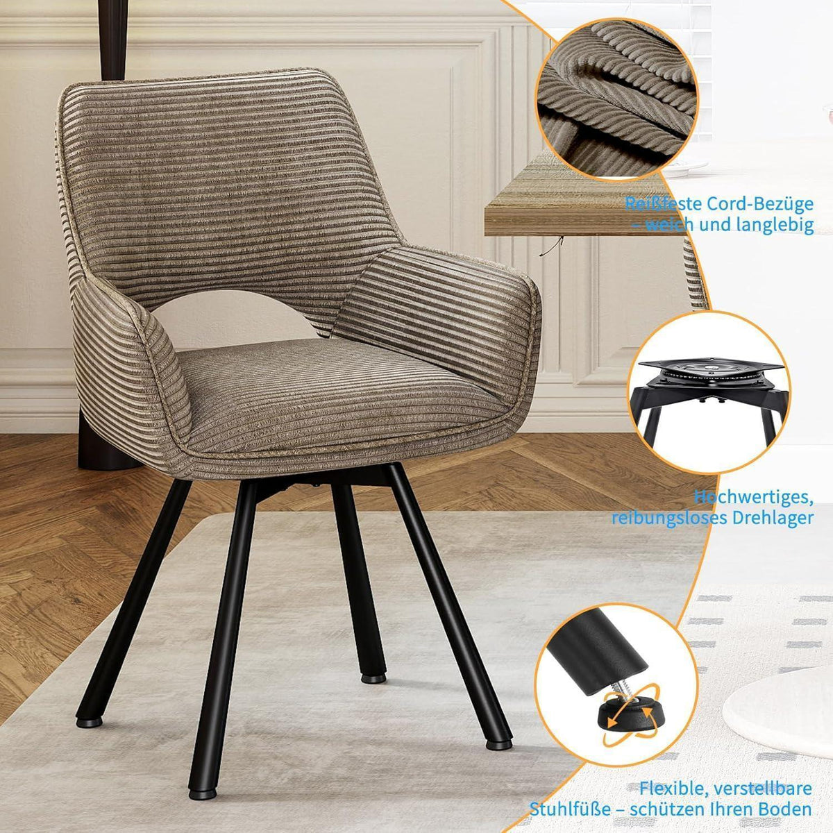 Drehbarer Esszimmerstuhl Set Taupe – Samt, 360° & Komfort