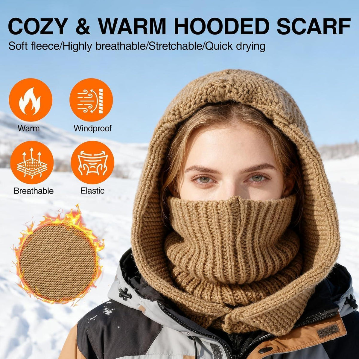 Thermo Strickmütze Damen mit Langer Schal – Winter Sturmhaube Khaki
