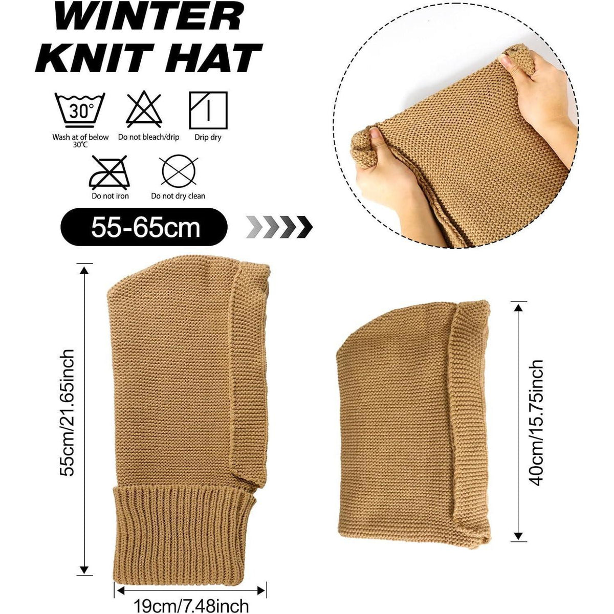 Thermo Strickmütze Damen mit Langer Schal – Winter Sturmhaube Khaki