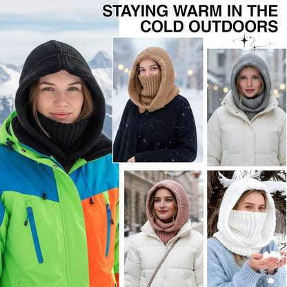 Thermo Strickmütze Damen mit Langer Schal – Rosa Winterhaube