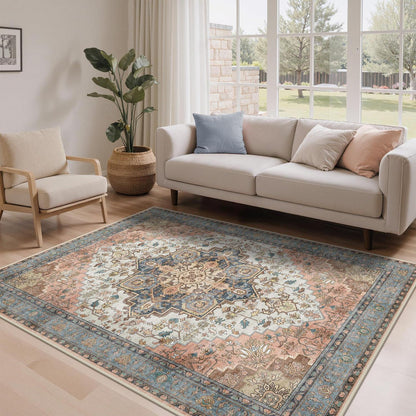 Vintage Teppich Wohnzimmer Rot 160x230cm – Waschbar & Rutschfest