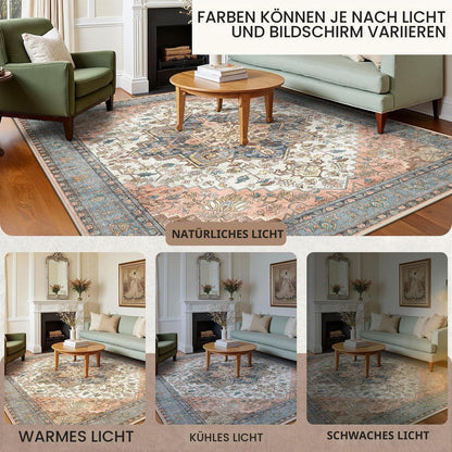 Vintage Teppich Wohnzimmer Rot 160x230cm – Waschbar & Rutschfest
