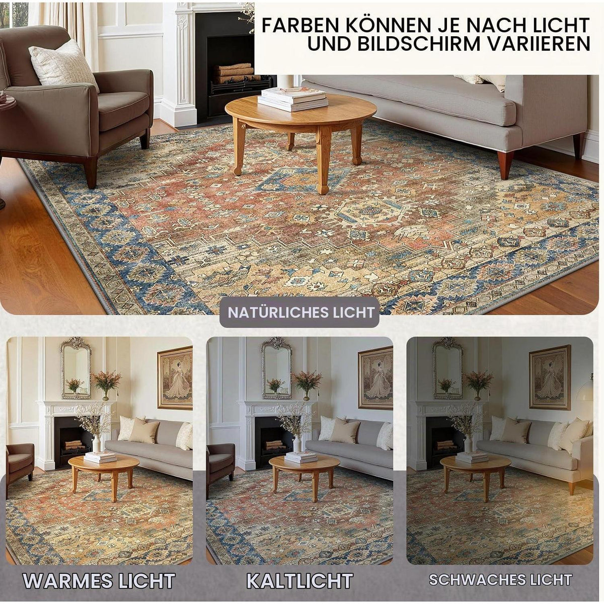 Vintage Teppich Rot 160x230cm – Waschbar & Rutschfest
