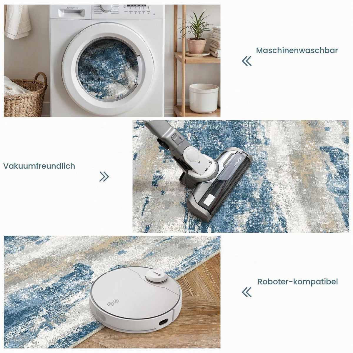 Moderner Wohnzimmerteppich Blau Farbverlauf 200x290 cm Waschbar