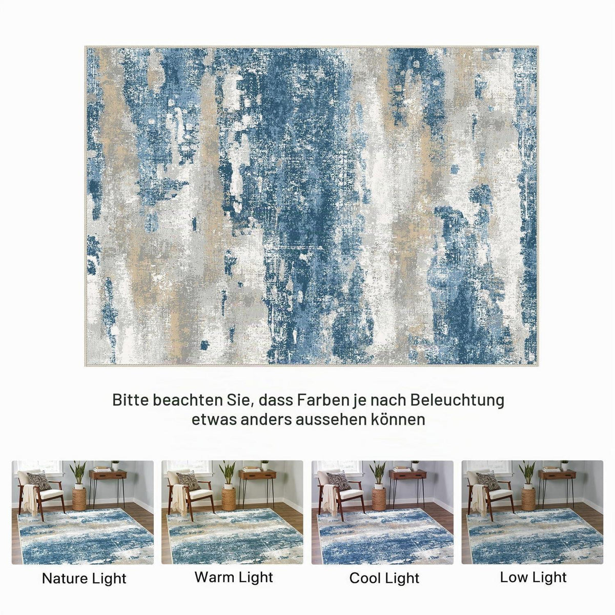 Moderner Wohnzimmerteppich Blau Farbverlauf 200x290 cm Waschbar